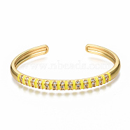 Brass Micro Pave Clear Cubic Zirconia Cuff Bangles, with Enamel, Nickel Free, Real 16K Gold Plated, Yellow, Inner Diameter: 2-3/8x1-3/4 inch(5.9x4.5cm)(BJEW-N302-005G-NF)