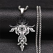 304 Stainless Steel Pendant Necklaces for Women Men, Demon with Cross, Stainless Steel Color, 19.53 inch(49.6cm)(NJEW-G123-13P)