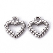 304 Stainless Steel Charms, Hollow, Heart, Stainless Steel Color, 15x13.5x2mm, Hole: 1.8mm(STAS-T052-25P)