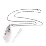 Natural Tourmalinated Quartz/Black Rutilated Quartz Openable Perfume Bottle Pendant Necklaces, with 304 Stainless Steel Box Chains and Plastic Dropper, Faceted, Bullet, Stainless Steel Color, 27.75 inch(70.5cm), Bottle Capacity: 2~3ml(0.06~0.1 fl. oz)(NJEW-H216-06P)