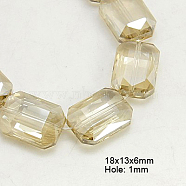 Electroplated Glass Beads, Pearl Luster Plated, Faceted Rectangle, PapayaWhip, 18x13x6.5~7.5mm, Hole: 1mm(EGLA-H002-A-06)