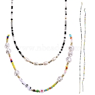 2Pcs 2 Styles Glass Seed Beaded Necklaces Sets, with Brass Beads, Natural Pearl Beads, 304 Stainless Steel Lobster Claw Clasps and Velvet Bag, Golden, Mixed Color, 17.91 inch(45.5cm) and 16.53 inch(42cm), 1pcs/style(NJEW-SZ0001-38)