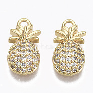 Brass Micro Pave Cubic Zirconia Charms, Nickel Free, Pineapple, Real 18K Gold Plated, Clear, 12.5x7x3mm, Hole: 1.4mm(X-KK-R132-049-NF)