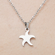 201 Stainless Steel Starfish Pendant Necklace, Stainless Steel Color, 17.72 inch(45cm)(NJEW-OY001-52)