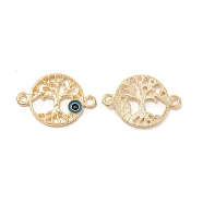 Alloy Connector Charms with Steel Blue Enamel, Flat Round Tree Links with Evil Eye, Nickel, Light Gold, 15.5x23x1.5mm, Hole: 1.8mm(FIND-H039-49KCG)