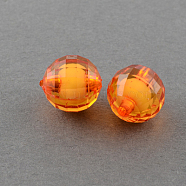 Transparent Acrylic Beads, Bead in Bead, Faceted, Round, Orange Red, 8mm, Hole: 2mm, about 1920pcs/500g(TACR-S086-08mm-11)