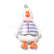 Opaque Resin Pendants, Duck Charms with Platinum Tone Iron Loops, Medium Purple, 38~41x22~23x8~9mm, Hole: 2mm(RESI-G069-02E)