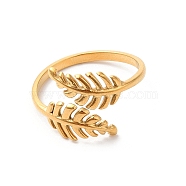 Ion Plating(IP) 304 Stainless Steel Leaf Open Cuff Ring for Women, Golden, US Size 8 1/2(18.5mm)(RJEW-K245-40G)
