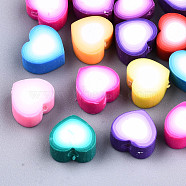 Handmade Polymer Clay Beads, Heart, Mixed Color, 9.5x10x5mm, Hole: 2mm(CLAY-T016-67)