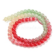 Spray Painted Crackle Glass Beads Strands, Gradient Color, Segmented Multi-color Beads, Round, Red, 6mm, Hole: 1mm, about 60pcs/strand, 14.96~15.04 inch(38~38.2cm)(DGLA-C002-6mm-06)