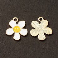 Alloy Enamel Pendants, Flower with Smiling Face Charm, Cadmium Free & Nickel Free & Lead Free, Golden, White, 21.2~21.3x18x1.4~1.5mm, Hole: 2~2.2mm(ENAM-C009-01G-05)