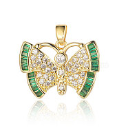 3Pcs Brass Micro Pave Cubic Zirconia Pendants, Butterfly Charms, Real 18K Gold Plated, 22x16x2.4mm(ZIRC-OY001-61G)
