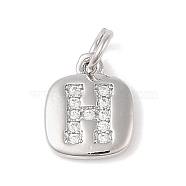 Rack Plating Brass Micro Pave CLear Cubic Zirconia Charms, with Jump Rings, Cadmium Free & Lead Free, Long-Lasting Plated, Platinum, Letter H, 11.5x9x1.5mm, Hole: 2.8mm(KK-E110-14P-H)