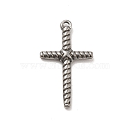 304 Stainless Steel Pendants, Cross Charms, Stainless Steel Color, 26x15x3mm, Hole: 1.5mm(STAS-I694-13P)