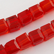Glass Bead Strands, Faceted, Cube, Red, 6x6x6mm, Hole: 1mm, about 100pcs/strand, 22 inch(GLAA-R041-6x6mm-03)