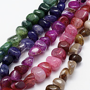 Natural Agate Beads Strands, Tumbled Stone, Dyed & Heated, Nuggets, Mixed Color, 5~16x7~15x4~13mm, Hole: 1mm, about 36~40pcs/strand, 15.3 inch~16.1 inch(39~40m).(G-F518-03)