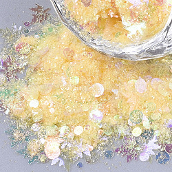 Ornament Accessories, PVC Plastic Paillette/Sequins Beads, No Hole/Undrilled Beads, Mixed Shapes, Yellow, 1~5x1~5x0.1mm(X-PVC-S035-013A-03)