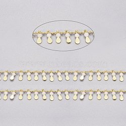 3.28 Feet Handmade Glass Beaded Chains, with Real 18K Gold Plated Brass Side Twisted Chains Curb Chains, Long-Lasting Plated, Soldered, Thistle, 2.5x2x1mm, teardrop,: 10x3x3mm(X-CHC-E020-01C)