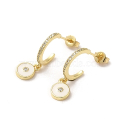 Ring & Evil Eye Real 18K Gold Plated Brass Stud Earrings, Half Hoop Earrings with Cubic Zirconia and Enamel, WhiteSmoke, 22.5x7mm(EJEW-L268-037G-04)