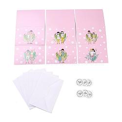 Rectangle Paper Greeting Cards, with Rectangle Envelope and Flat Round Self Adhesive Paper Stickers, Valentine's Day Wedding Birthday Invitation Card, Human Pattern, 198x149x0.3mm(DIY-F096-10)