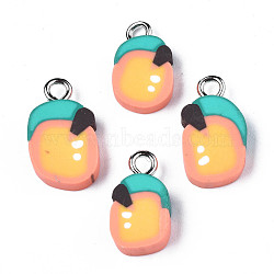 Handmade Polymer Clay Charms, with Platinum Tone Iron Loop, Imitation Fruit, Orange, Sandy Brown, 13~16x8~9x3~5mm, Hole: 2mm(CLAY-S096-019)
