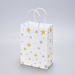 Paper Bags, with Handles, Gift Bags, Shopping Bags, Rectangle, White, Star Pattern, 15x8x21cm(CARB-L004-A02)
