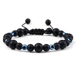 Frosted Round Natural Obsidian Braided Beaded Bracelets, Adjustable Evil Eye Resin Bracelets for Women Men(XM7085-1)