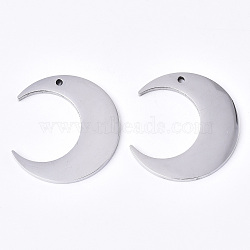 Tarnish Resistant 304 Stainless Steel Pendants, Laser Cut, Crescent, Stainless Steel Color, 31x29x2mm, Hole: 1.6mm(STAS-N087-35)