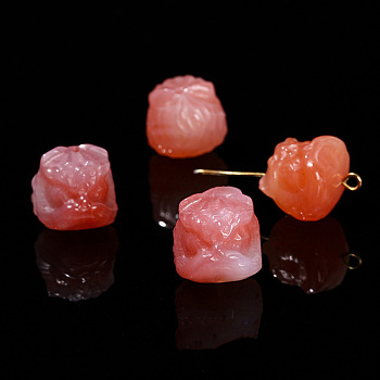 Natural YanYuan Agate Carved Beads, Dyed, Lion Heads, Coral, 14mm