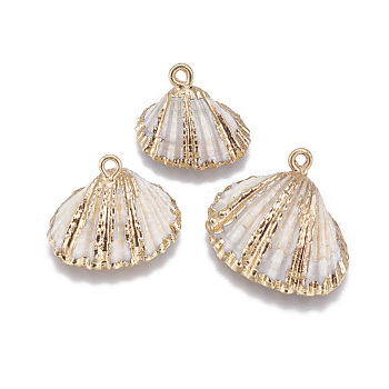 Electroplate Shell Pendants, with Brass Findings, Shell, Golden, 15~25x16~30x8~11mm, Hole: 2mm