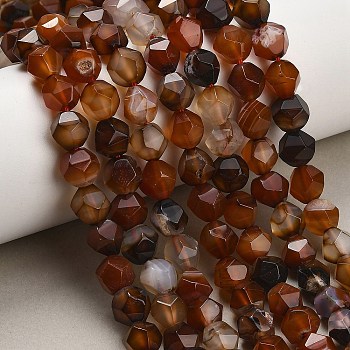 Natural Agate(Dyed & Heated) Beads Strands, Faceted, Star Cut Round Beads, Sienna, 10x9.5mm, Hole: 1.2mm, about 37pcs/strand, 14.57''(37cm)