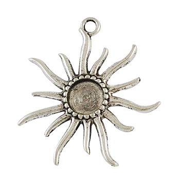 Tibetan Alloy Flower Pendant Cabochon Bezel Settings, Lead Free & Cadmium Free & Nickel Free, Antique Silver, 50x47x3mm, Hole: 4mm, Flat Round Tray: 12mm