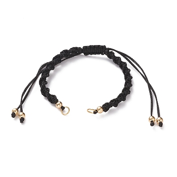 Adjustable Polyester Braided Cord Bracelet Making, with Brass Beads and 304 Stainless Steel Jump Rings, Golden, Black, Single Chain Length: about 5-1/2 inch(14cm)