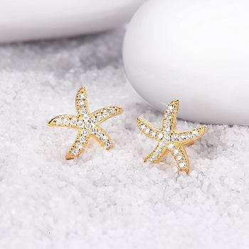 SHEGRACE 925 Sterling Silver Stud Earrings, with Micro Pave AAA Cubic Zirconia Starfish/Sea Stars, Real 18K Gold Plated, Golden, 11mm
Packing Size: 53x53x37mm