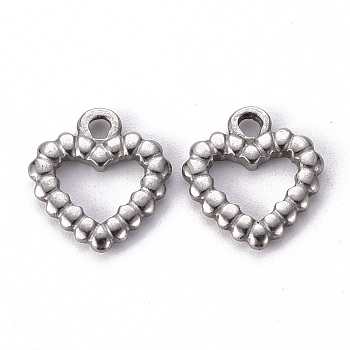 304 Stainless Steel Charms, Hollow, Heart, Stainless Steel Color, 15x13.5x2mm, Hole: 1.8mm