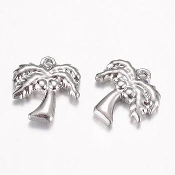201 Stainless Steel Charms, Coconut Tree, Stainless Steel Color, 14.5x13.5x3mm, Hole: 1mm