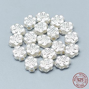 925 Sterling Silver Beads, Flower with Knot, Silver, 10x8x5mm, Hole: 2mm