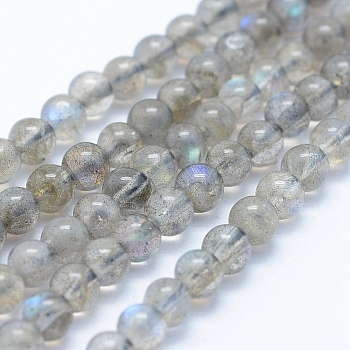 Natural Labradorite Beads Strands, Grade AB+, Round, 4~4.5mm, Hole: 1mm, about 94pcs/strand, 15.5 inch(39.5cm)