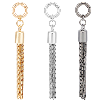 3 Sets 3 Colors  Alloy Keychain Tassel Chain Pendant Decoration, for DIY Bag Ornaments Hardware Accessories, Mixed Color, 95mm, 1 set/color