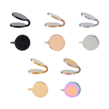 10Pcs 5 Colors 304 Stainless Steel Cuff Earrings, Flat Round, Mixed Color, 11x10mm, 2pcs/color