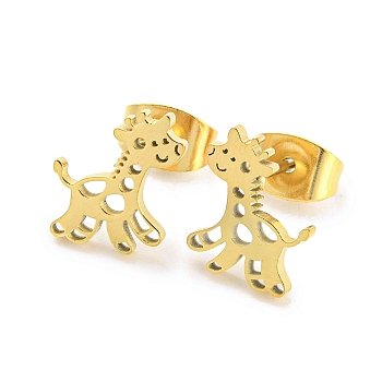 Hollow Out Giraffe 304 Stainless Steel Stud Earrings, Golden, 12x9mm
