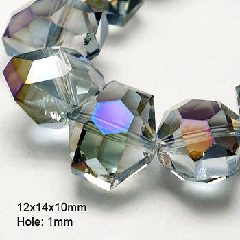 Electroplate Glass Beads, Half Plated, Faceted, Hexagon, Gray, 14x12x10mm, Hole: 1mm