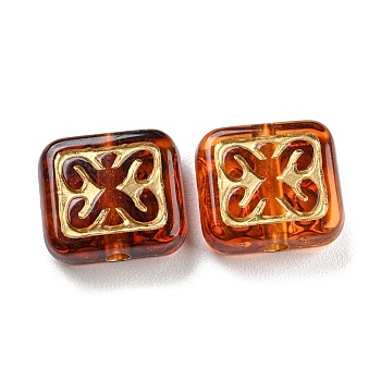 Plating Transparent Acrylic Beads, Golden Metal Enlaced, Rectangle, Chocolate, 10.5x12x5mm, Hole: 1.8mm, about 833pcs/500g