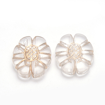 Plating Acrylic Beads, Metal Enlaced, Flower, Clear, 24.5x19x6mm, Hole: 2mm, about 264pcs/500g