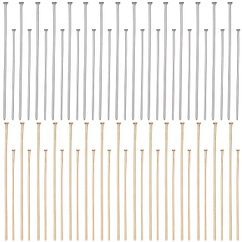 400Pcs 4 Styles 304 Stainless Steel Flat Head Pins, Golden & Stainless Steel Color, 35~50x0.7mm(21 Gauge), 100pcs/style