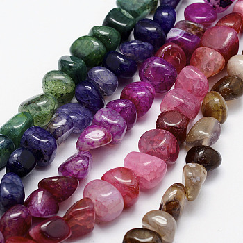 Natural Agate Beads Strands, Tumbled Stone, Dyed & Heated, Nuggets, Mixed Color, 5~16x7~15x4~13mm, Hole: 1mm, about 36~40pcs/strand, 15.3 inch~16.1 inch(39~40m).