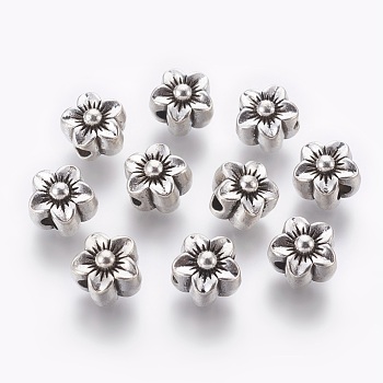 Tibetan Style Alloy Beads, Lead Free & Cadmium Free & Nickel Free, Flower, Antique Silver, 12x10mm, Hole: 3.5mm