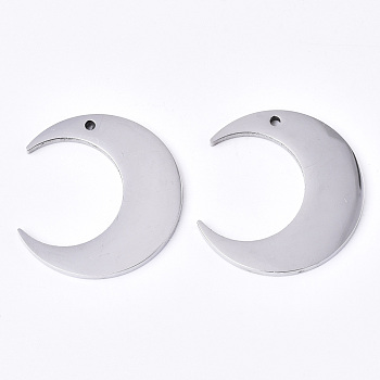 304 Stainless Steel Pendants, Laser Cut, Crescent, Stainless Steel Color, 31x29x2mm, Hole: 1.6mm