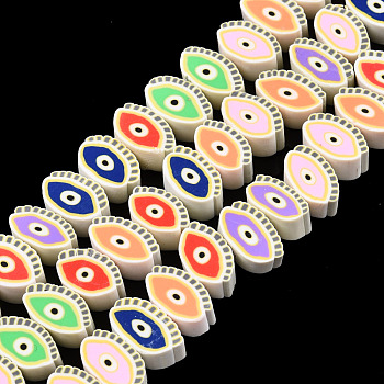 Handmade Polymer Clay Beads Strands, Eye, Mixed Color, 6~8x9.5~12x4~5mm, Hole: 1.6mm, about 40pcs/strand, 10.43 inch~11.42 inch(26.5~29cm)