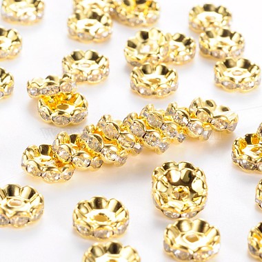 10mm Clear Rondelle Brass + Rhinestone Spacer Beads